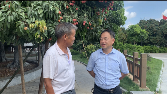 灵山县农业农村局副局长李海舟（右一）带领参观  沙丽/摄